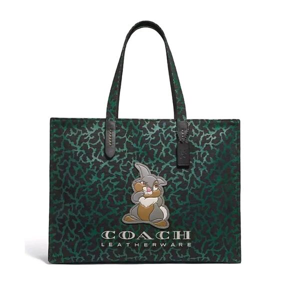 Disney's X Coach Bambi Thumper Large Tote Bag Green & Black Handbag $598.00 - Picture 1 of 12